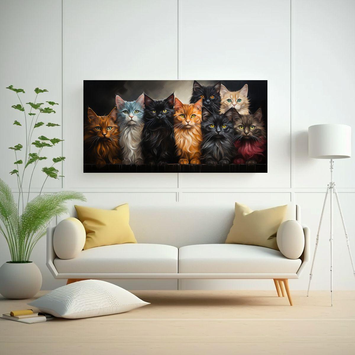 Cuadros De Pared Con Gatos En Colores Abstractos 40x20cm-2