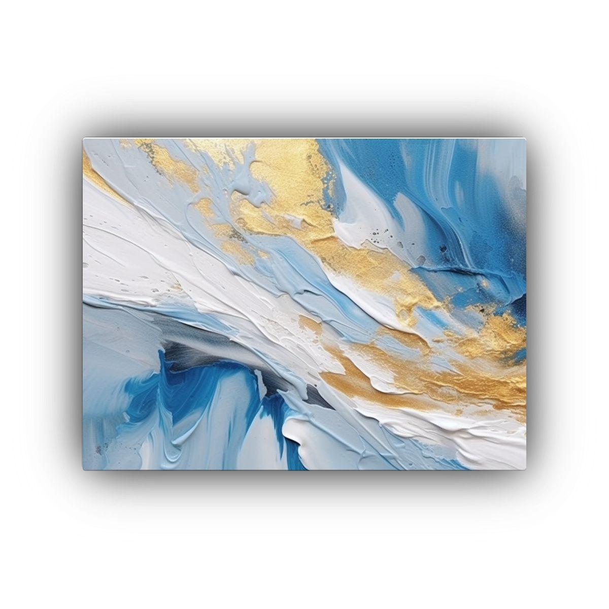 Pintura Abstracta Azul Y Blanco Con Detalles En Dorado Textu 65x50cm-0