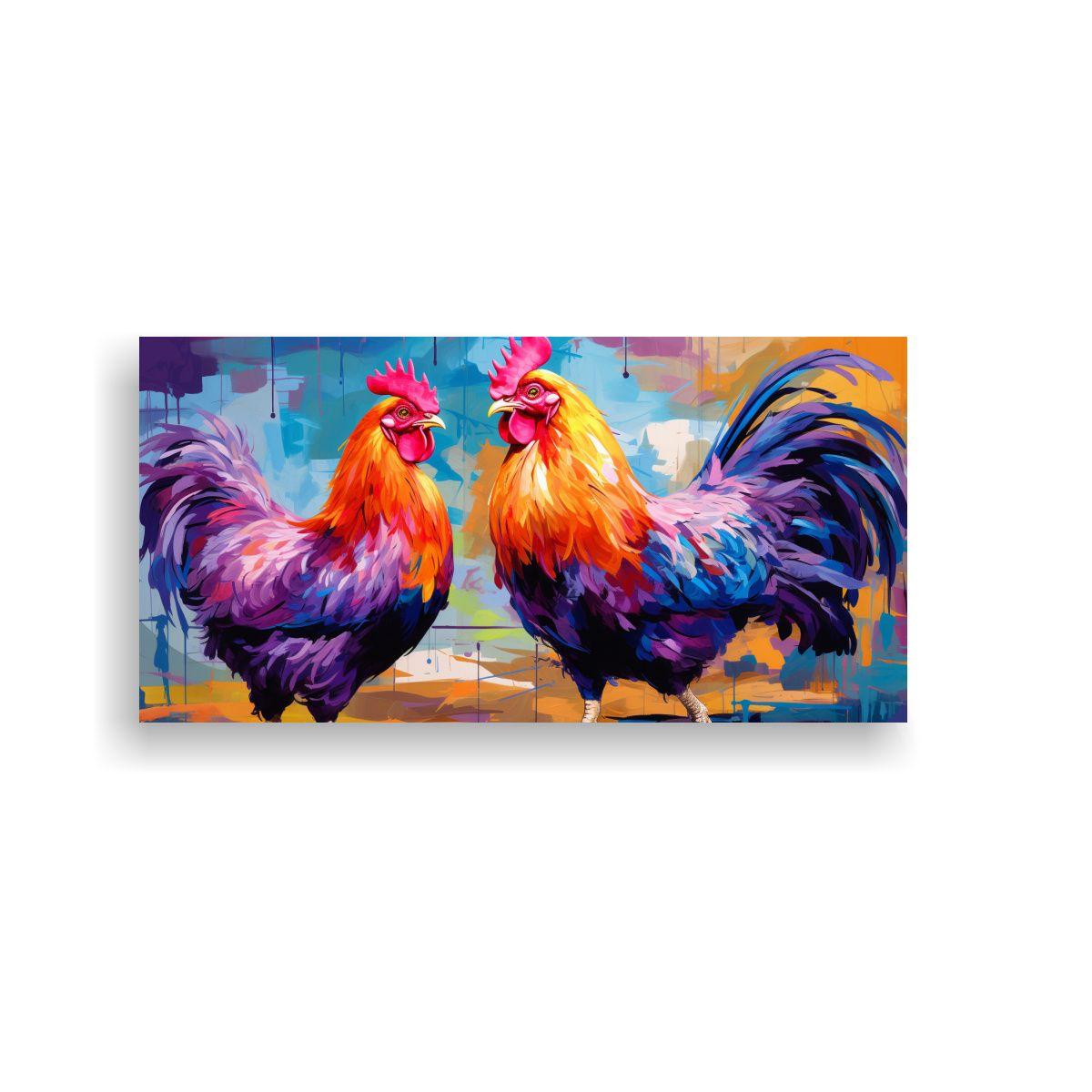 Pinturas Decorativas De Gallinas Y Gallos En Tonos 140x70cm-0