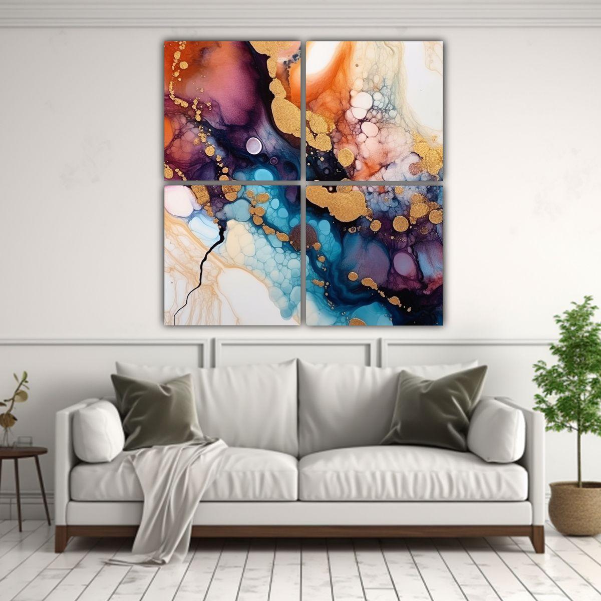 Pintura Abstracta única De 4 Artes Moderno 120x120 Cm-2
