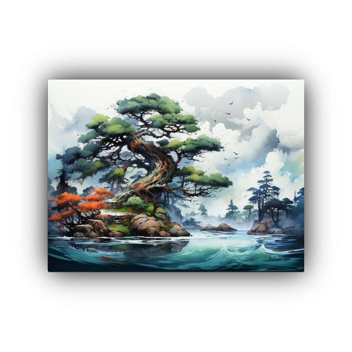Pintura Abstracta De árbol De Pino En Colores 75x50 Cm-0