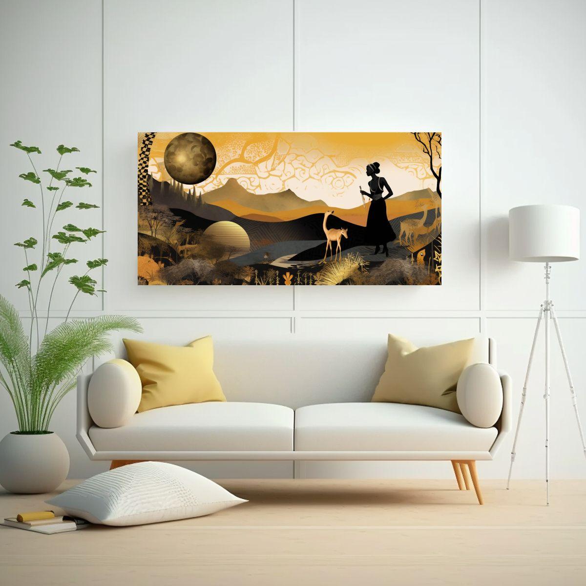 Pintura Abstracta Dorada Africana: Cuadro 160x80 Cm-2