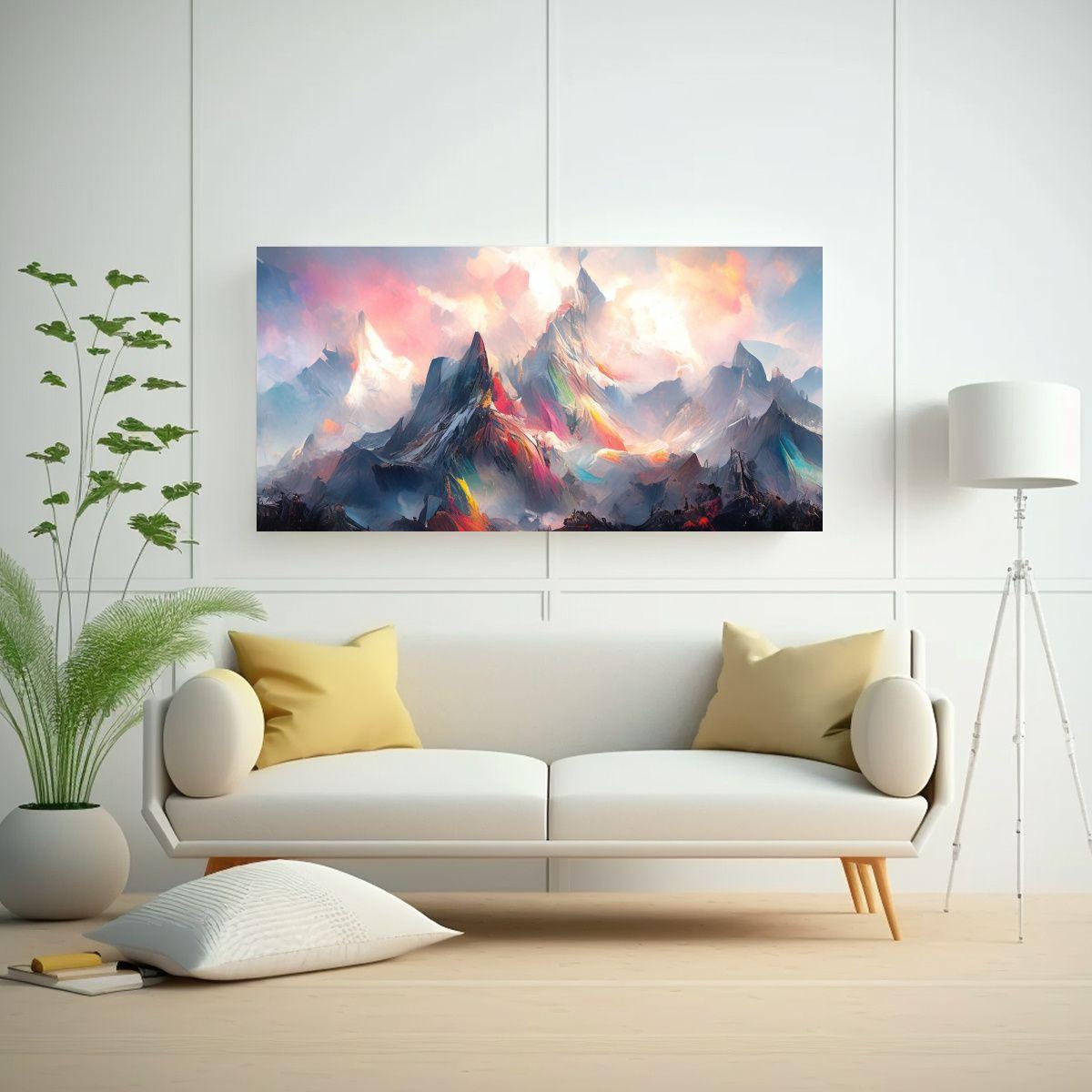 Pintura De Pared Abstracta: Montañas Famosas Con 60x30cm-2