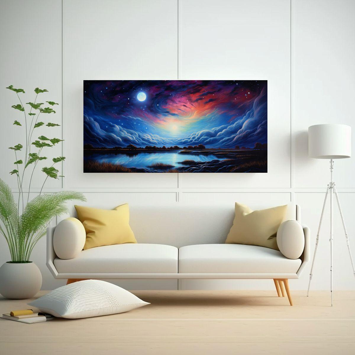 Pintura Abstracta De Un Cielo Nocturno Con 120x60cm-2