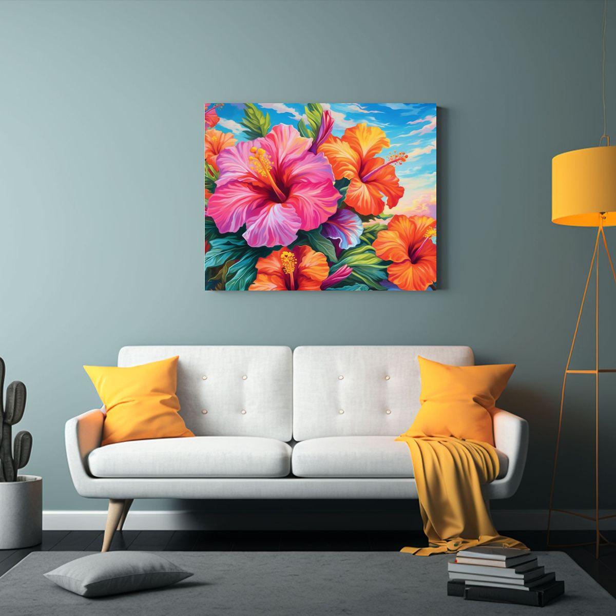Lienzo Estilo Galería Innovador Flores Hibisco San Juan Pue 45x30cm-2