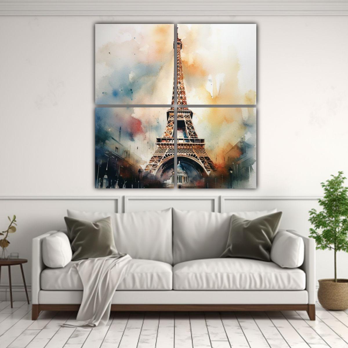 Pintura Acuarela Realista De La Torre Eiffel Arte 200x200 Cm-2