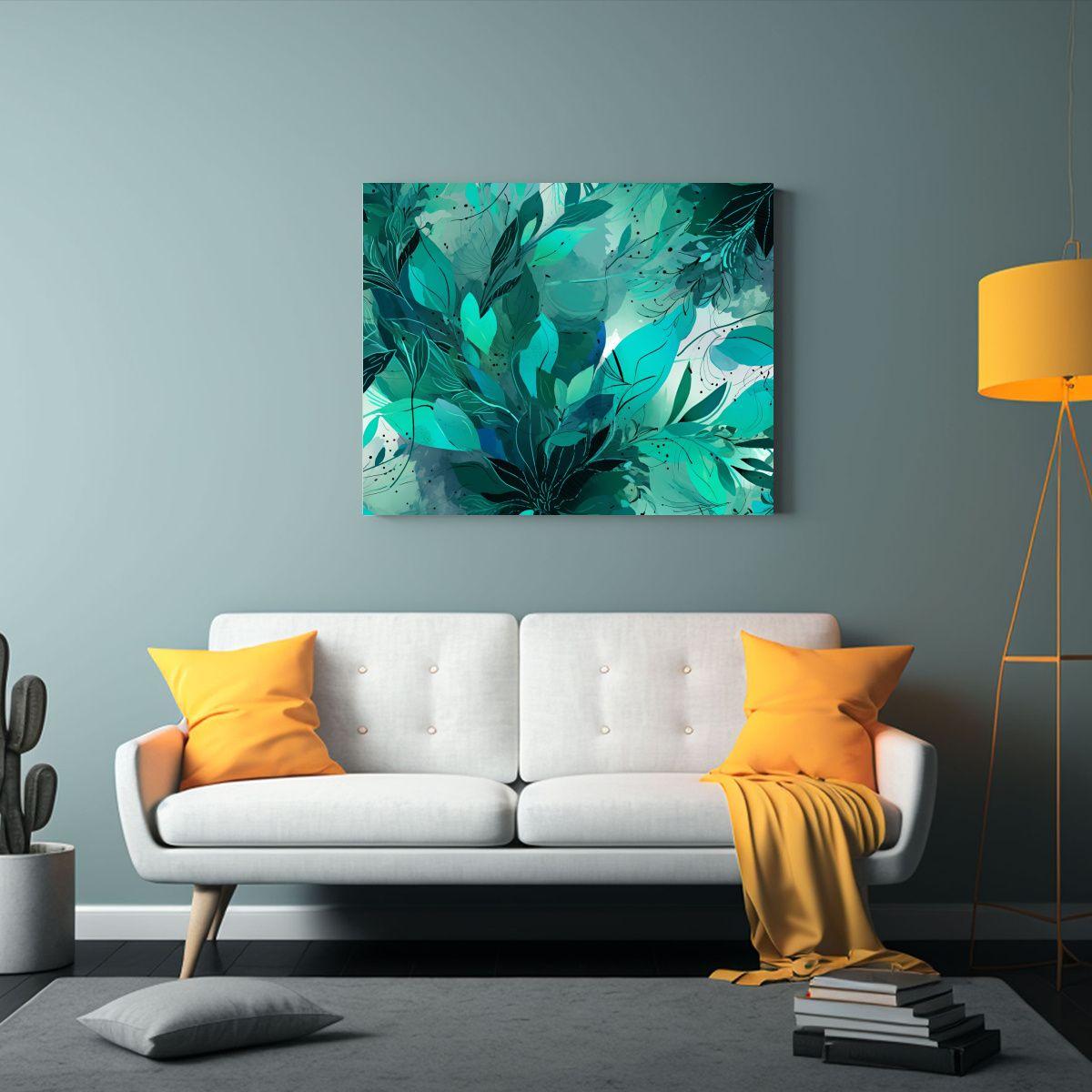 Pinturas Tela Canvas Verde Y Turquesa. Ambiente Neonoir. 65x50cm-2