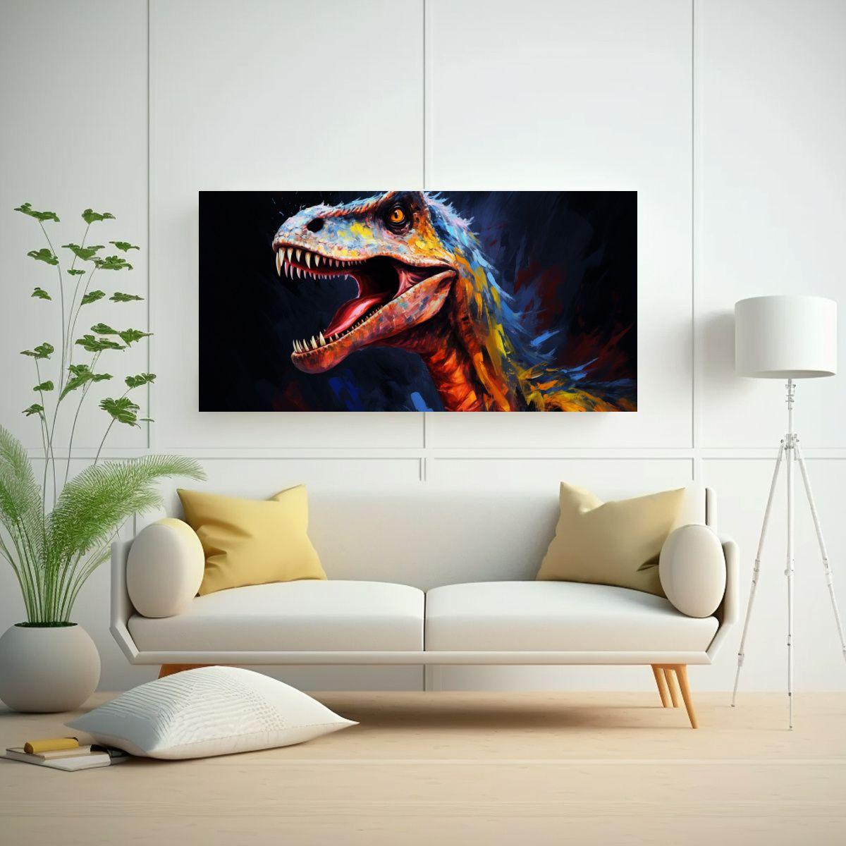 Pintura Al Estilo óleo De Velociraptor En Colores 100x50cm-2