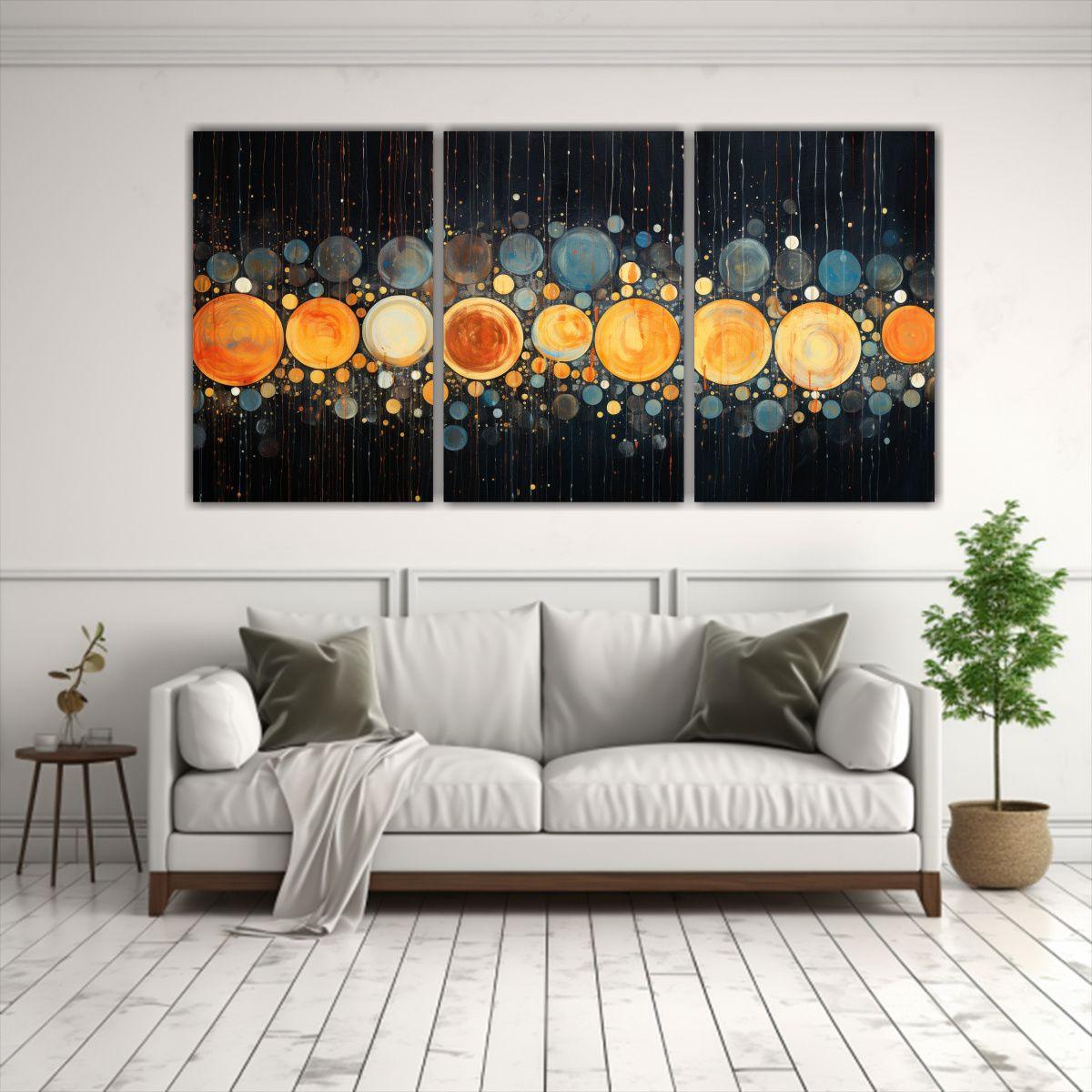 Pinturas Decorativas De Tres Cuadros Finas Lineas 90x45 Cm-2