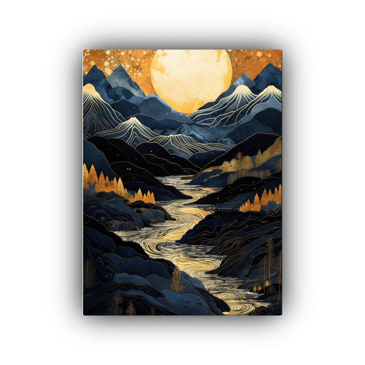 Pinturas Acuarela De Montañas Y Agua En Composición Vitali 80x120cm-0