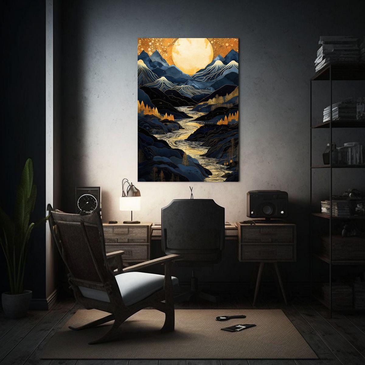 Pinturas Acuarela De Montañas Y Agua En Composición Vitali 80x120cm-2