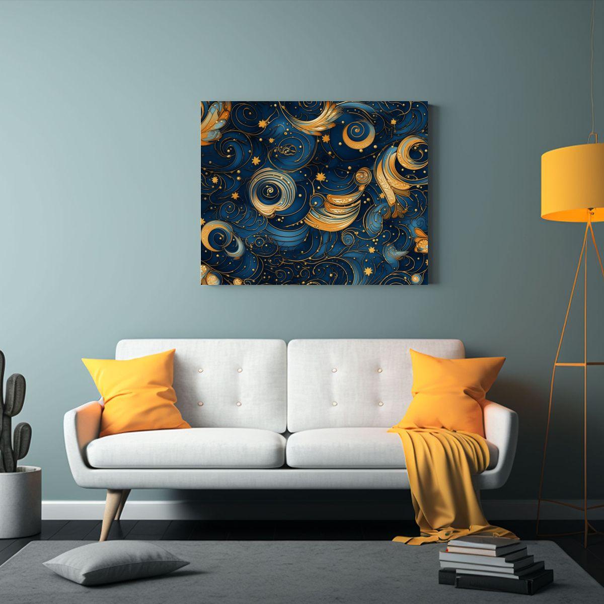 Cuadro Composición Estrellas En Fondo Azul Y Dorado. 65x50cm-2