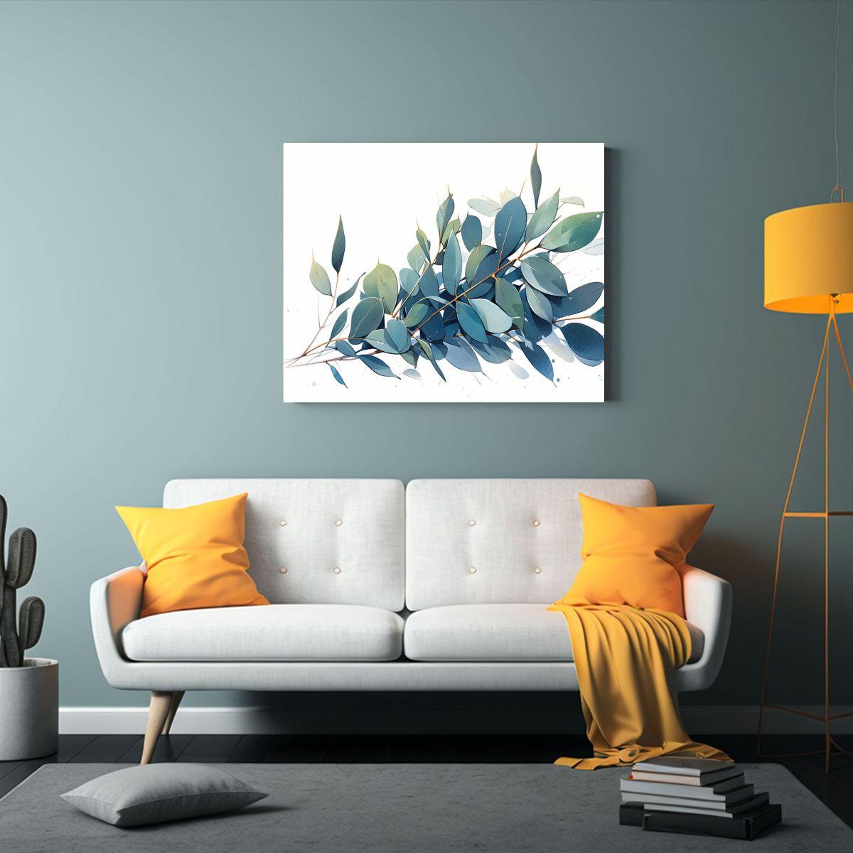 Cuadro Vintage De Hojas De Eucalipto En Acuarelas 75x50cm-2