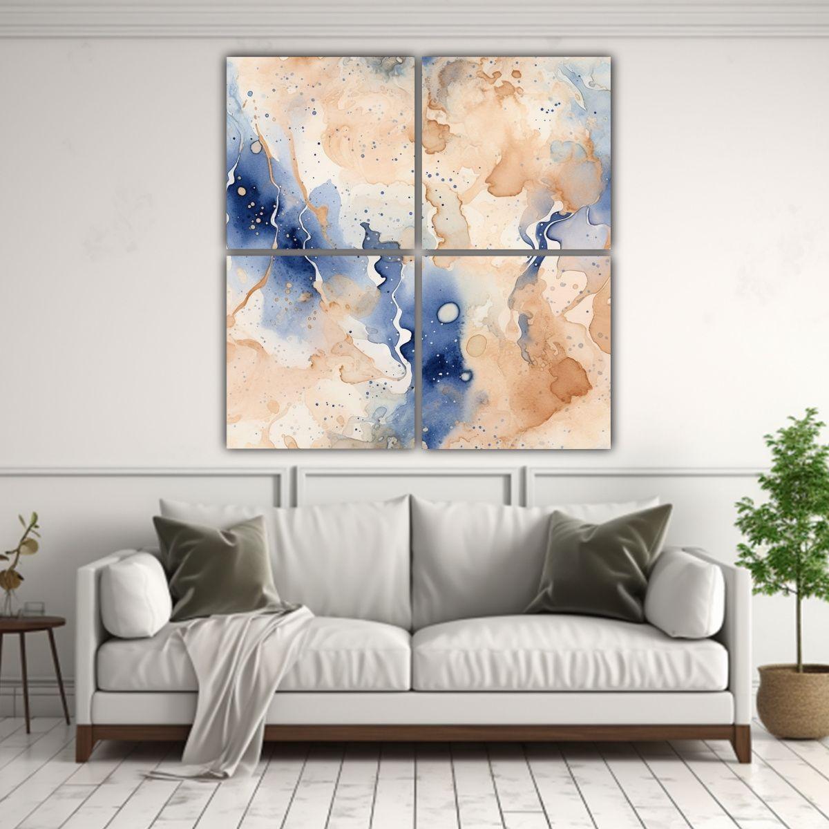 Cuadros Abstractos En Agua Beige Y Azul Speckled 160x160 Cm-2