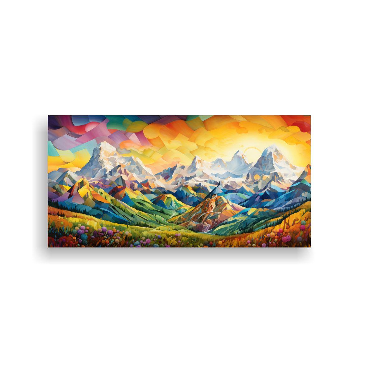 Lienzo Decorativo Montañas Y Arcoíris Exuberante 100x50cm-0