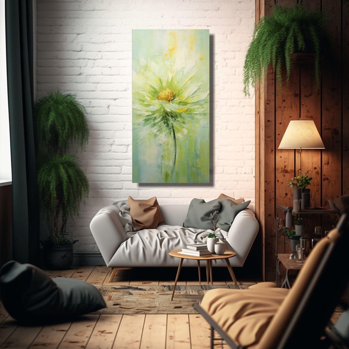 Pintura Verde Vibrante En Tela Bastidor Estilo 80x160cm-2