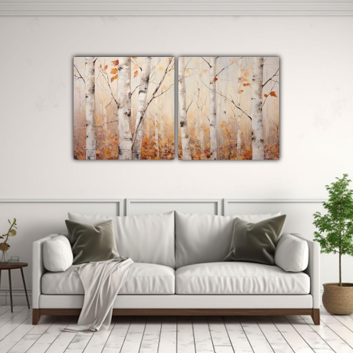 Cuadro Abstracto De árbol De Abedul 140x70 Cm-2
