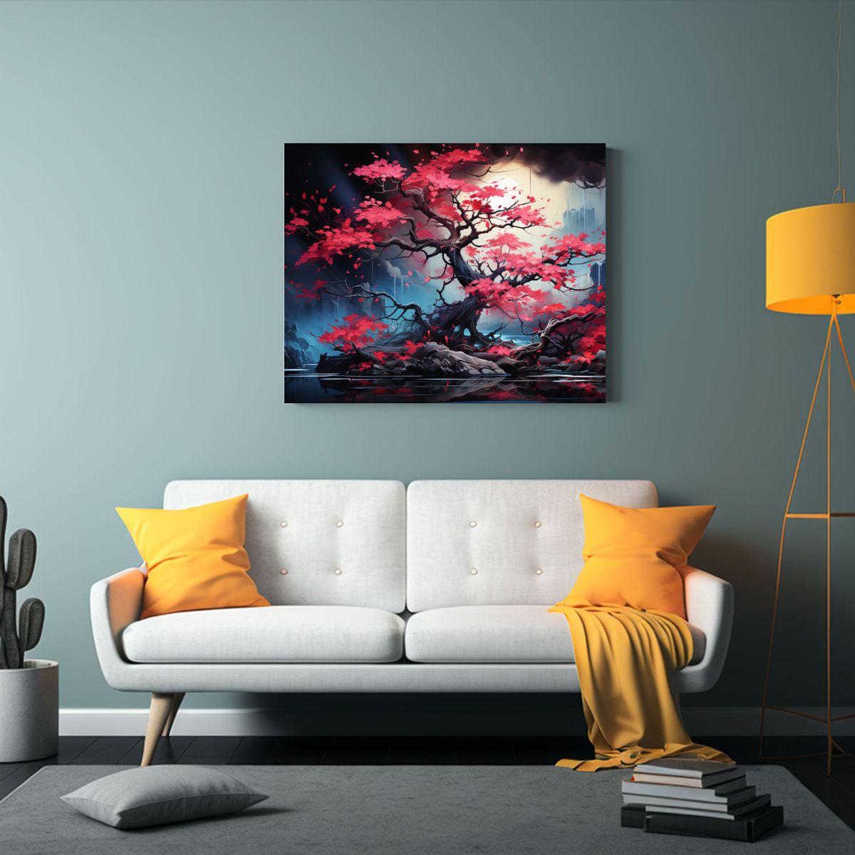 Pintura Decorativa De Arte Callejero Con Bonsái Fucsia En R 45x30cm-2