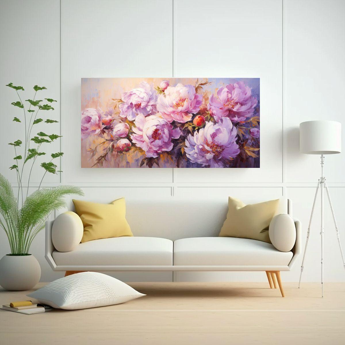 Pintura En Lienzo De Peonías En Vibrantes 100x50cm-2