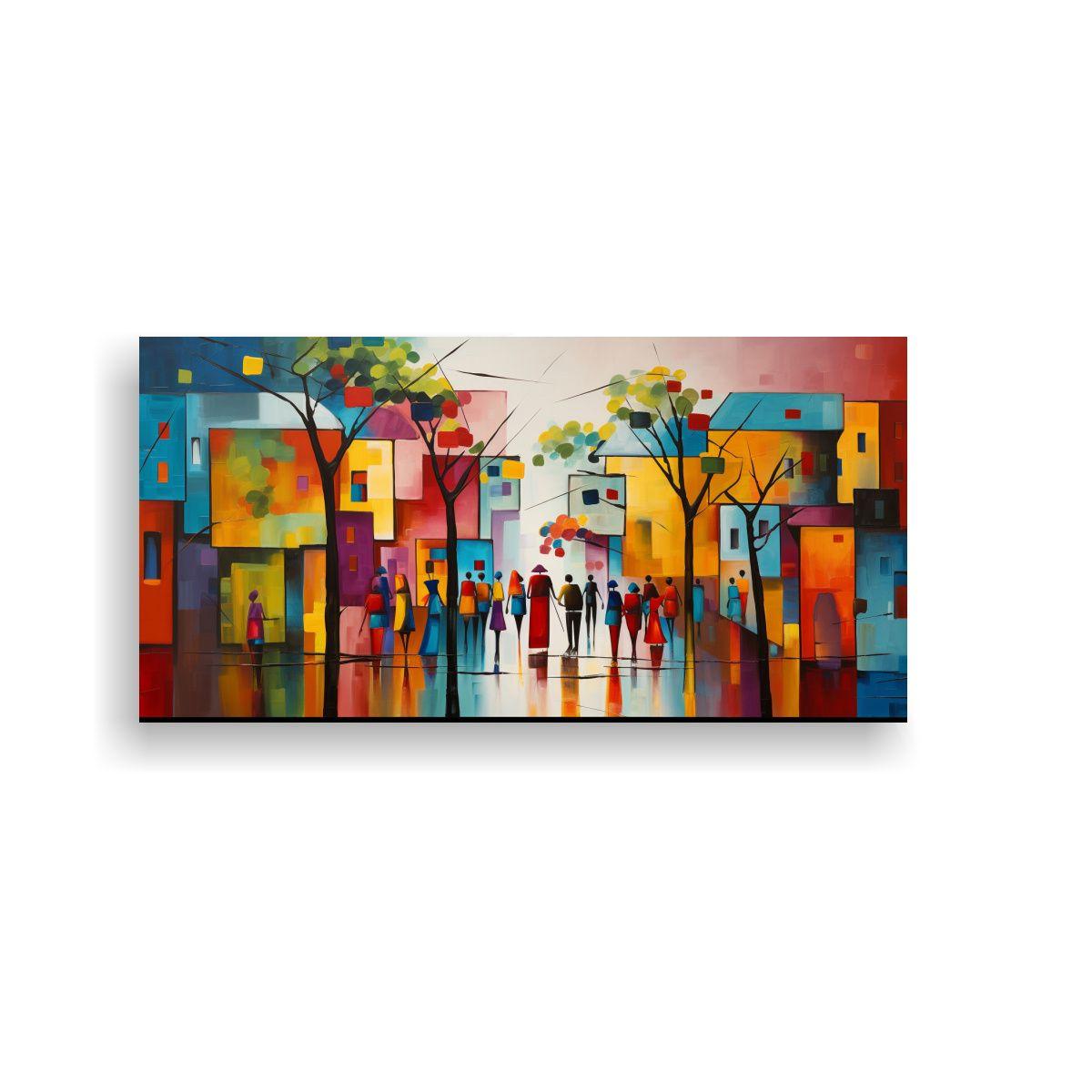 Pinturas Abstractas De Escena Urbana Vibrante En 160x80 Cm-0
