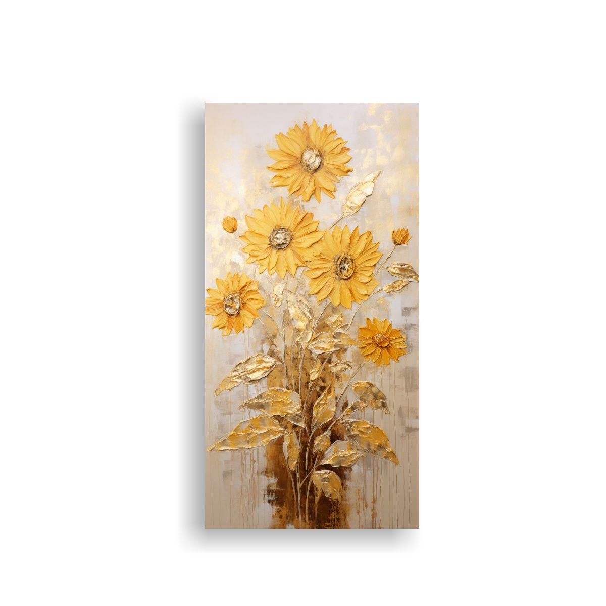 Pintura Mural Vintage De Girasoles Dorados En 80x160 Cm-0