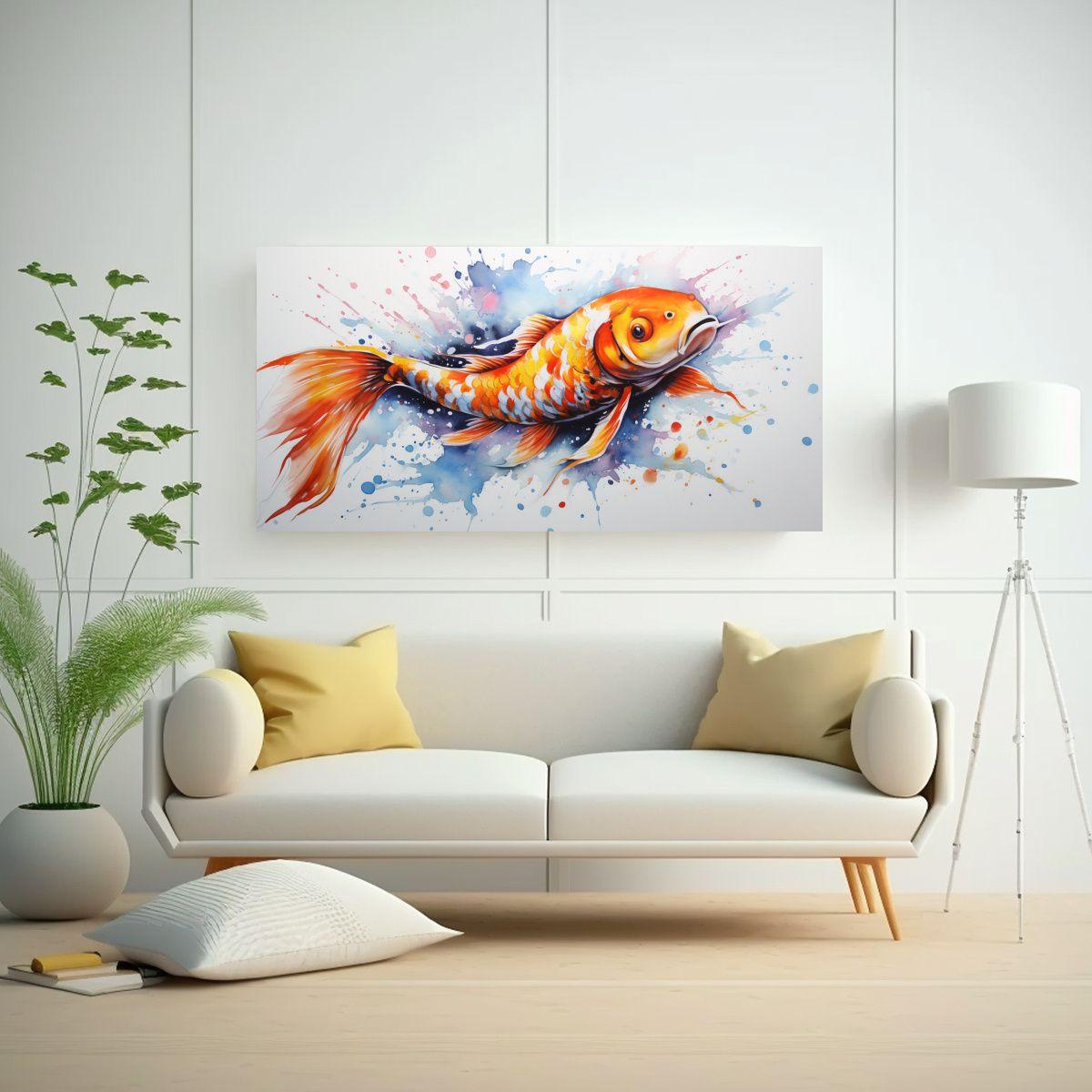 Pintura Acuarela Intensa De Koi En Estilo Patrón 100x50cm-2