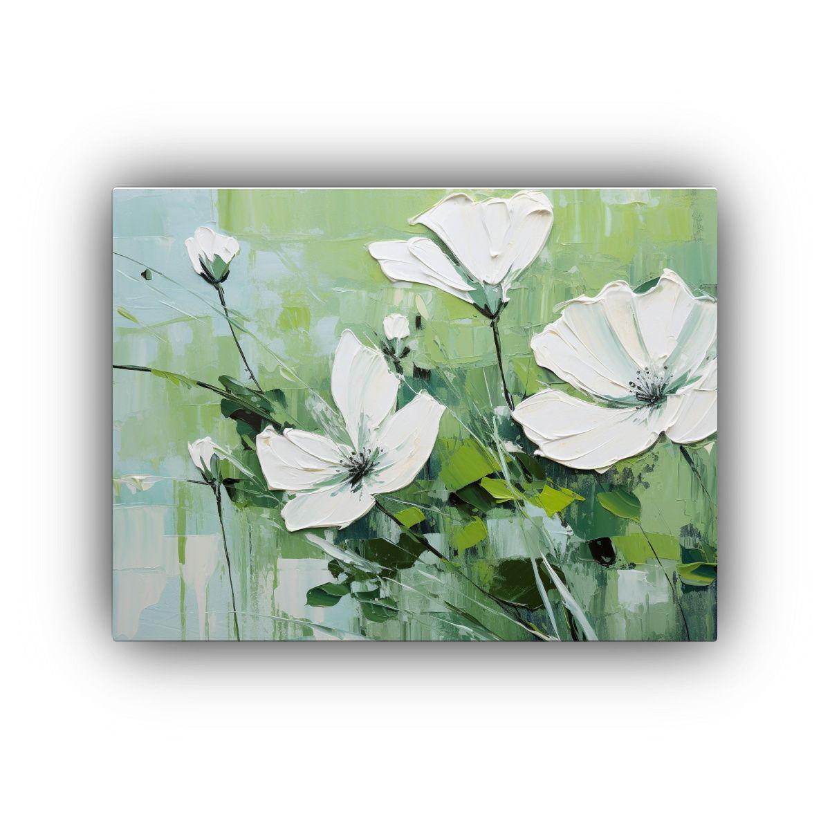 Cuadro De Flores Verdes Y Blancas Estilo Galería 120x80cm-0