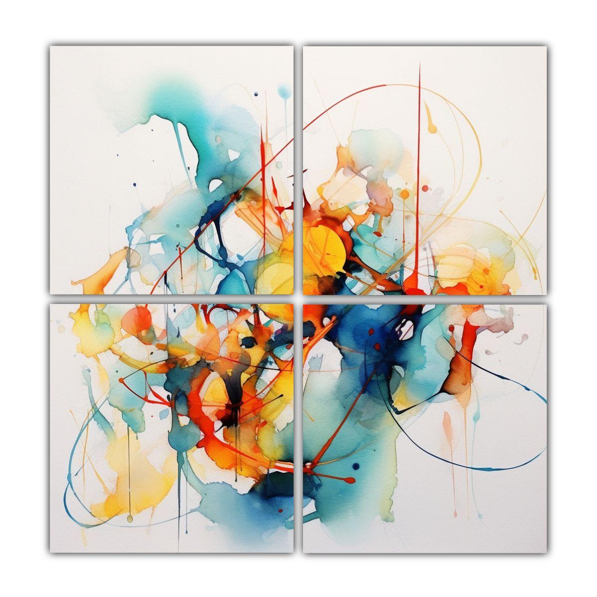 Cuatro Telas En Bastidor Arte Floral Abstracto 100x100 Cm-0