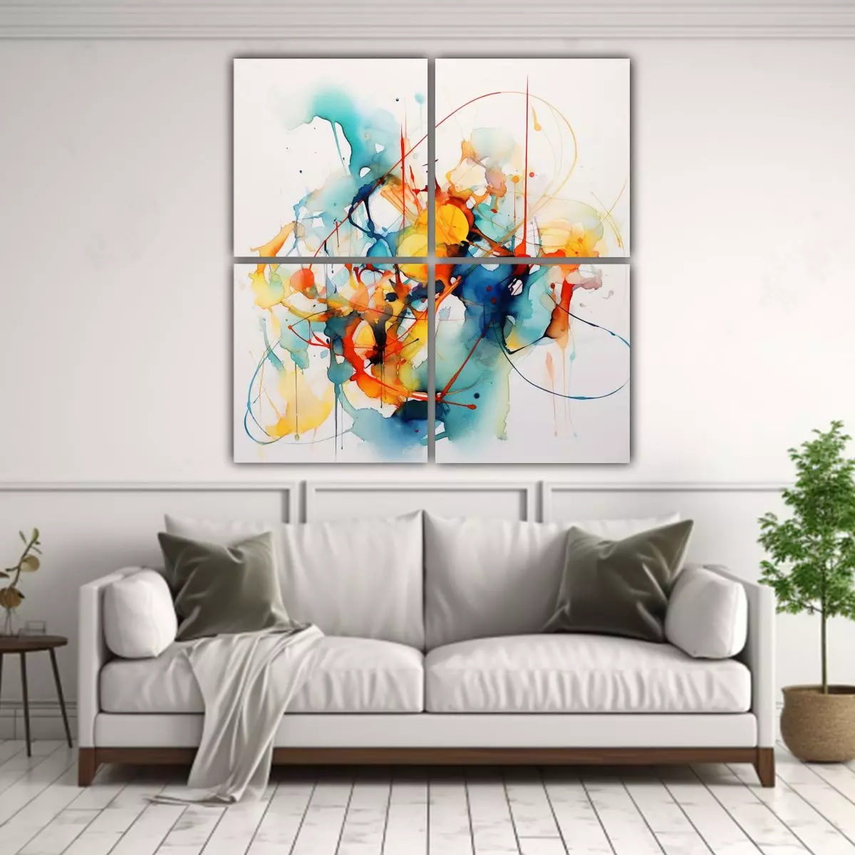 Cuatro Telas En Bastidor Arte Floral Abstracto 100x100 Cm-2