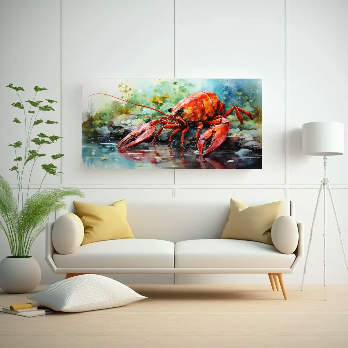 Pintura Acuarela Cangrejo Colorido Estilo 140x70cm-2