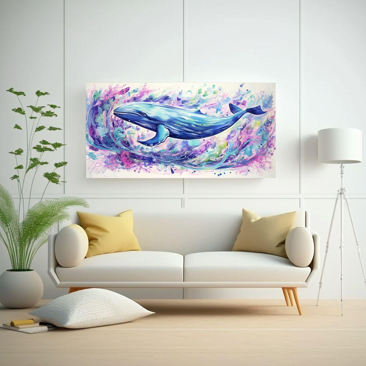 Cuadro Decorativo Tema Simetría Ballena Azul En T 100x50cm-2