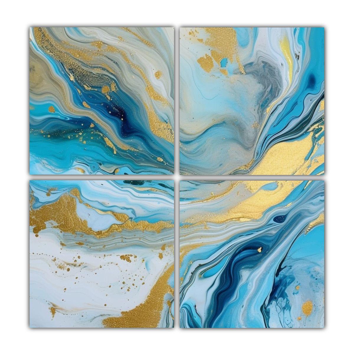 Cuadros Abstractos Fantasía Agua Dorada Y Ondas 140x140 Cm-0