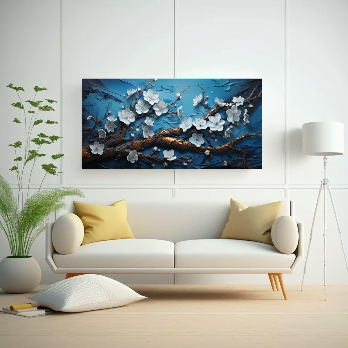 Pintura Cuadro árbol Cerezo En Tonos Negro Y 100x50cm-2