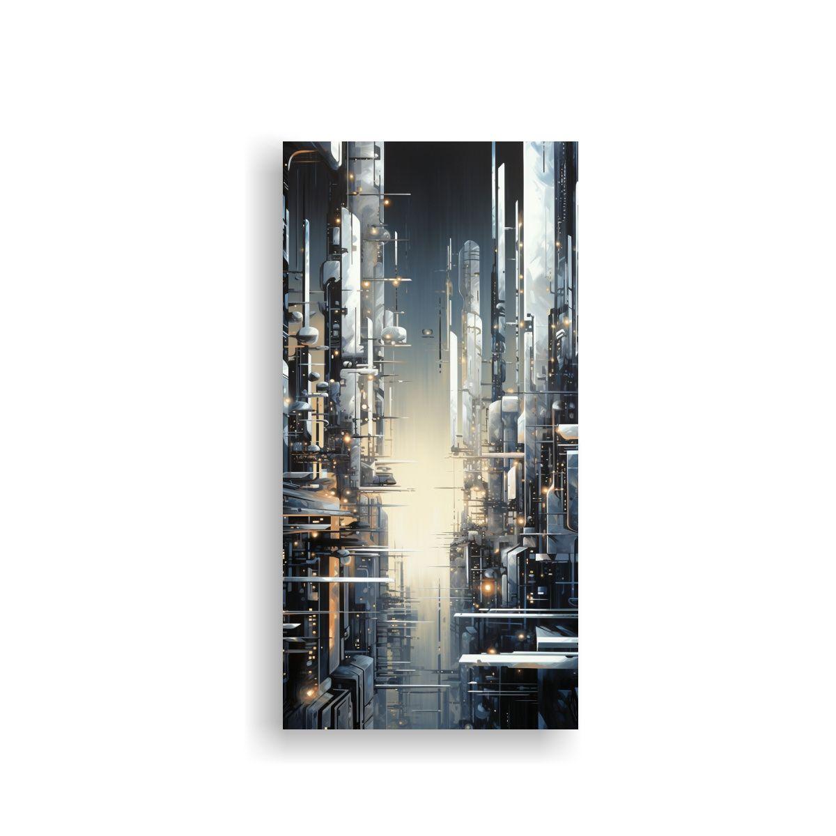 Pintura Abstracta De Una Ciudad Cibernética En 70x140cm-0