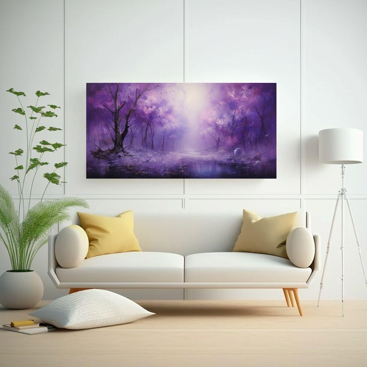 Paisaje Abstracto Con Colores Morados: Arte Impact 100x50cm-2