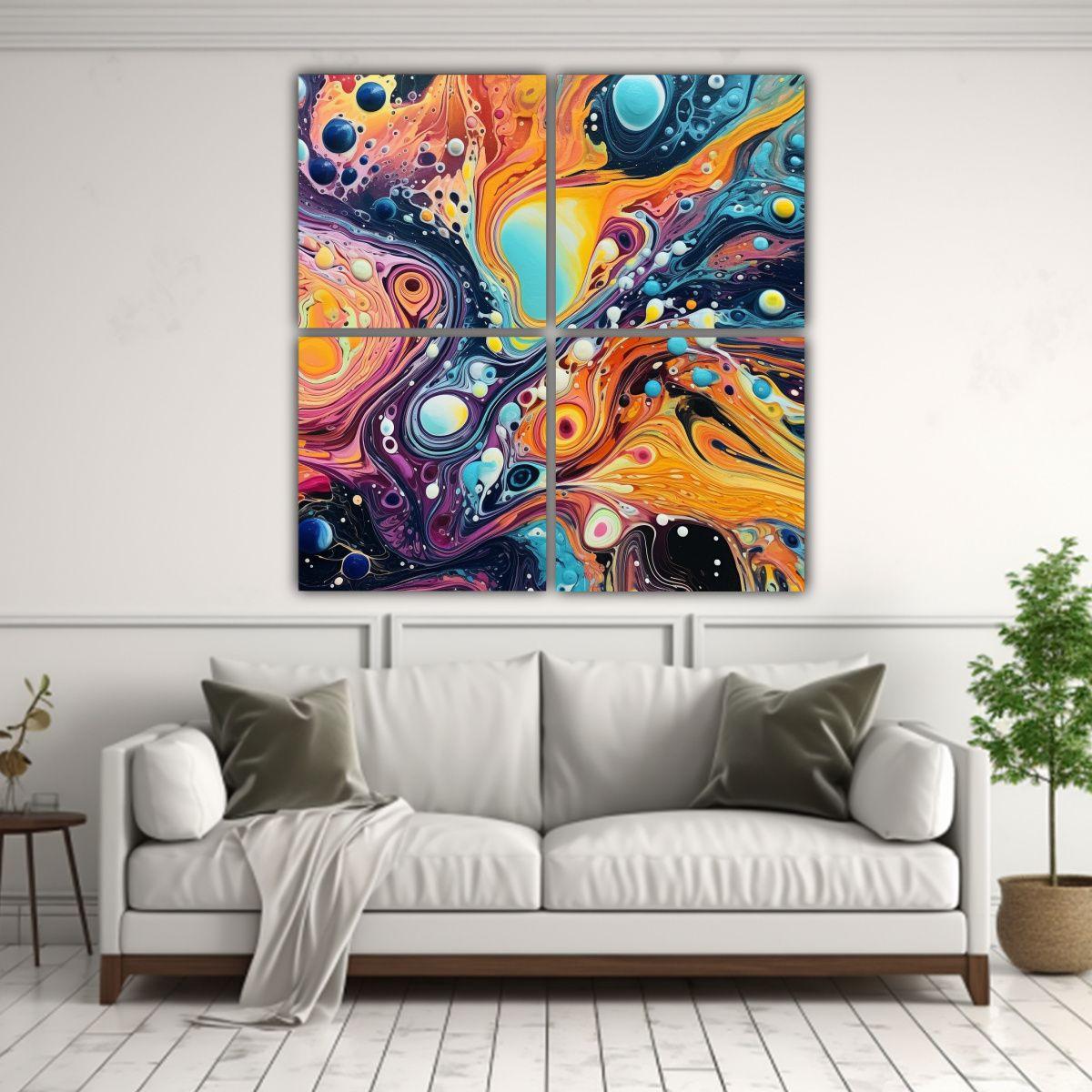 Pintura Decorativa De 4 Lienzos Escena Behrsing 80x80 Cm-2