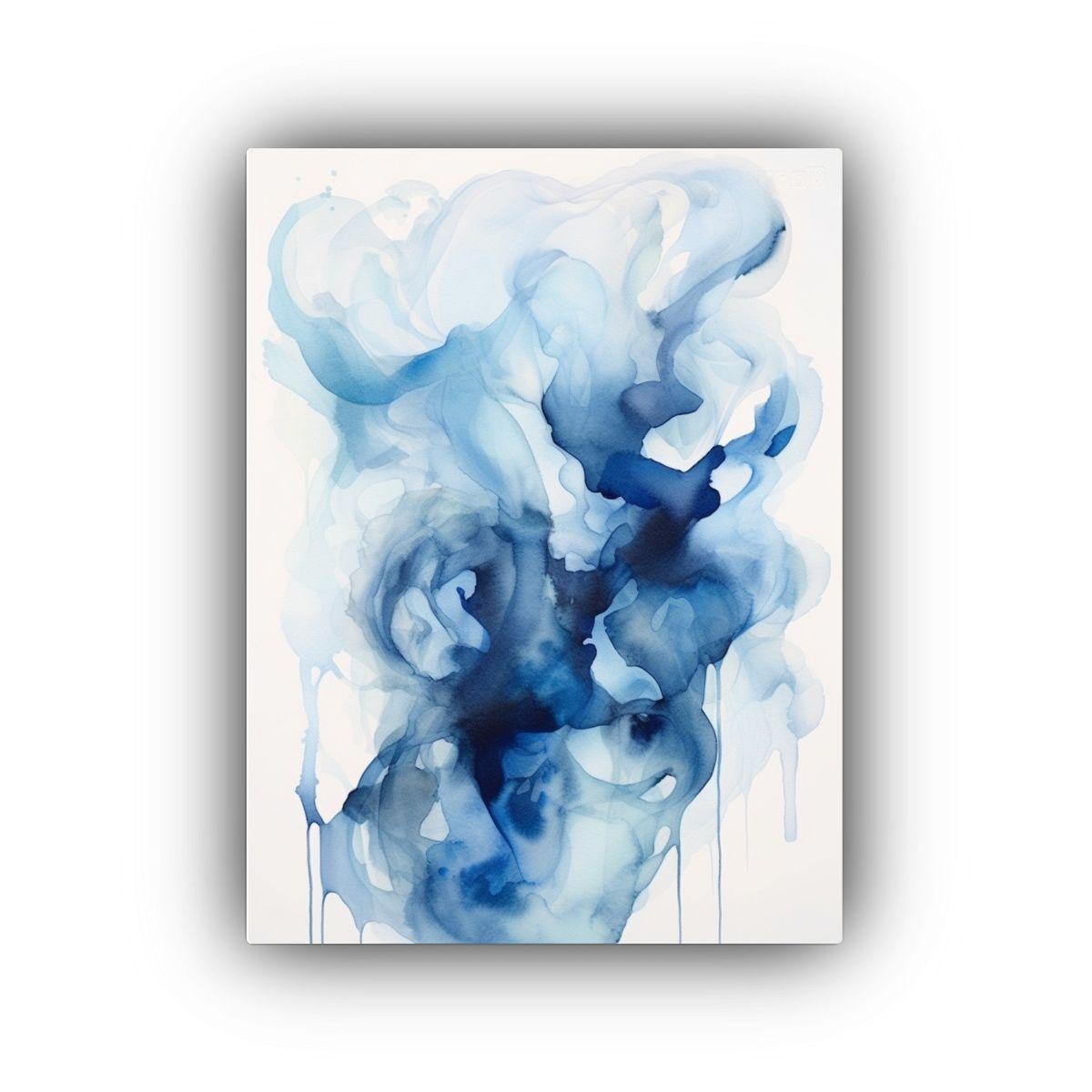 Pintura Abstracta Acuarela Azul Intenso En Lienzo 50x65 Cm-0