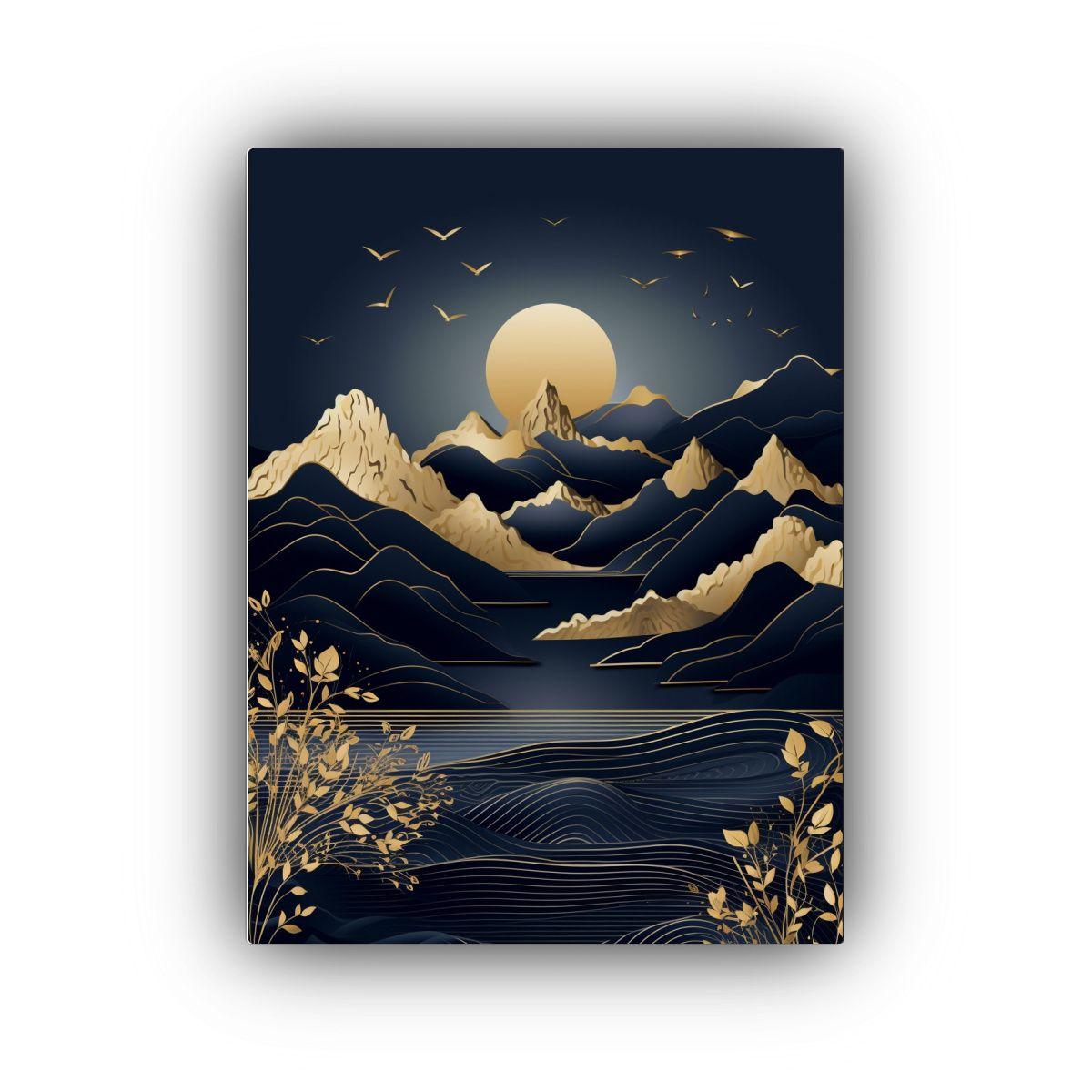 Paisaje Con Montaña Dorada Diseño De Papel 20x30cm-0
