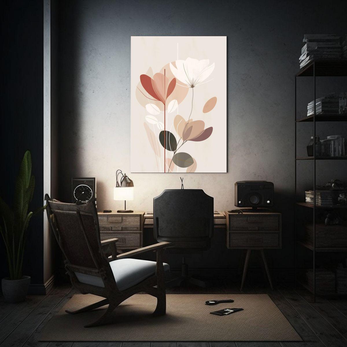 Pintura De Pared Floral Abstracta Minimalista En 50x75cm-2