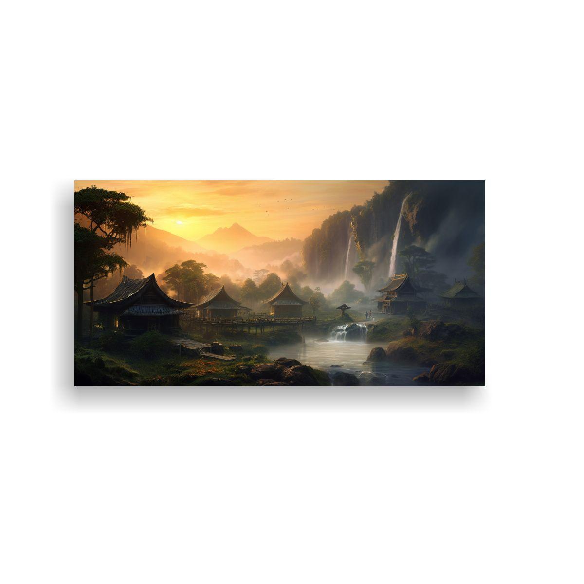 Cuadro De Decoración Montaña Cascada En Selva 60x30cm-0