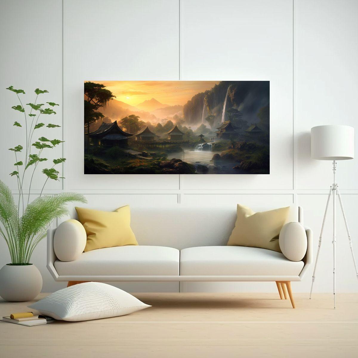 Cuadro De Decoración Montaña Cascada En Selva 60x30cm-2