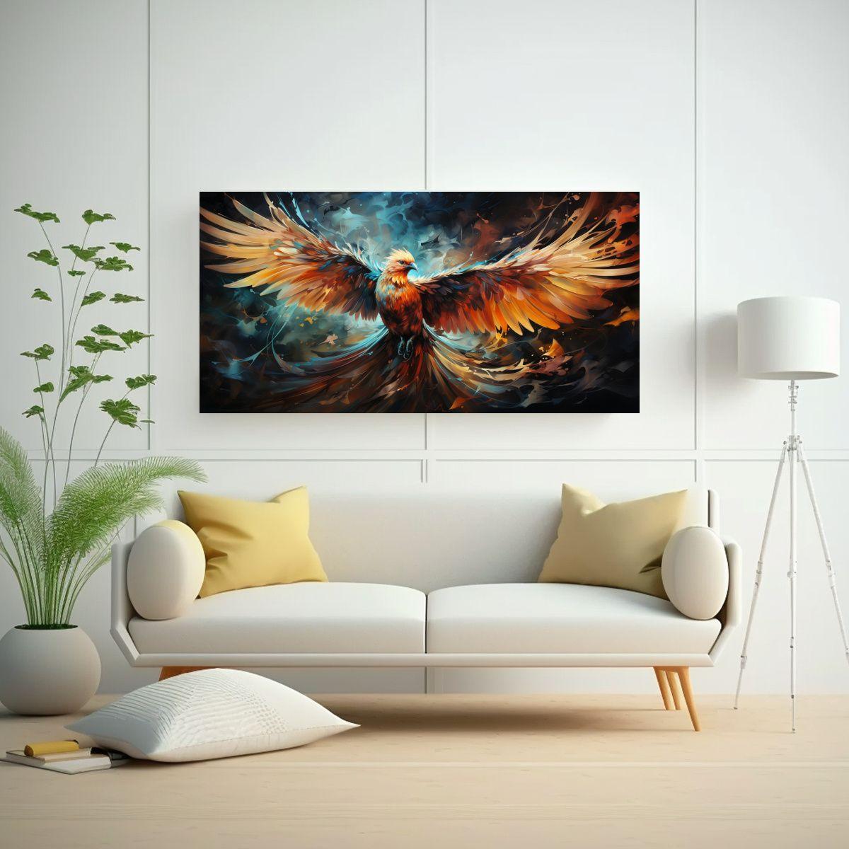 Pintura Acuarela Clásica De Phoenix En Bastidor 40x20cm-2