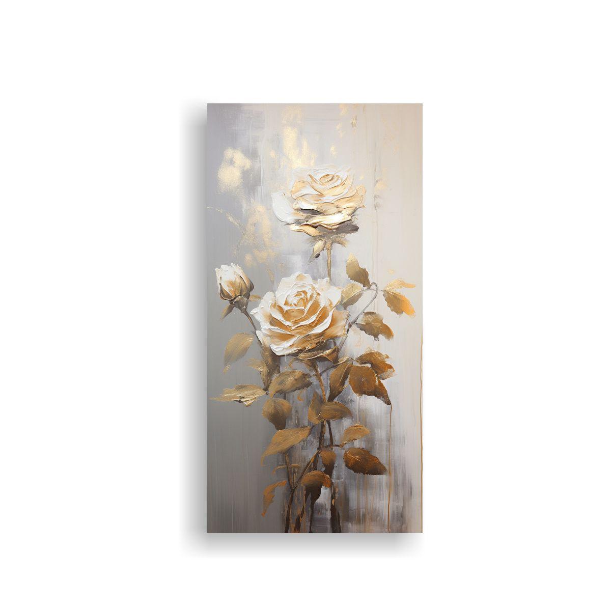 Pintura Lienzo Alta Calidad Simetría Rosas Dorada 20x40cm-0