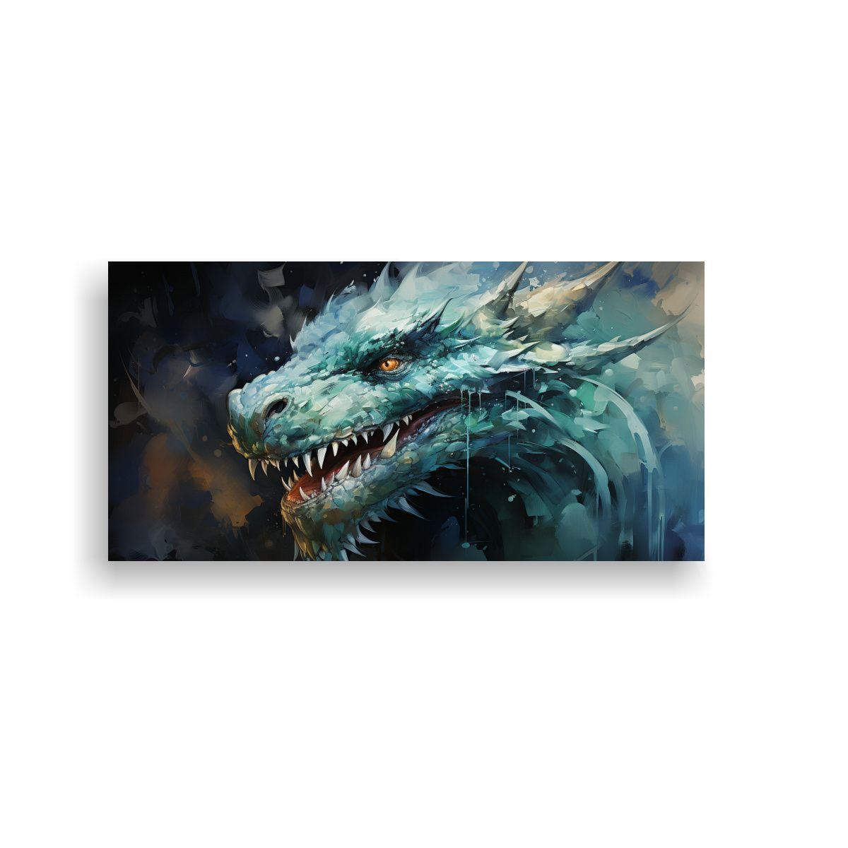 Cuadro De Dragón En Verde Y Azul Atmosfera 120x60cm-0