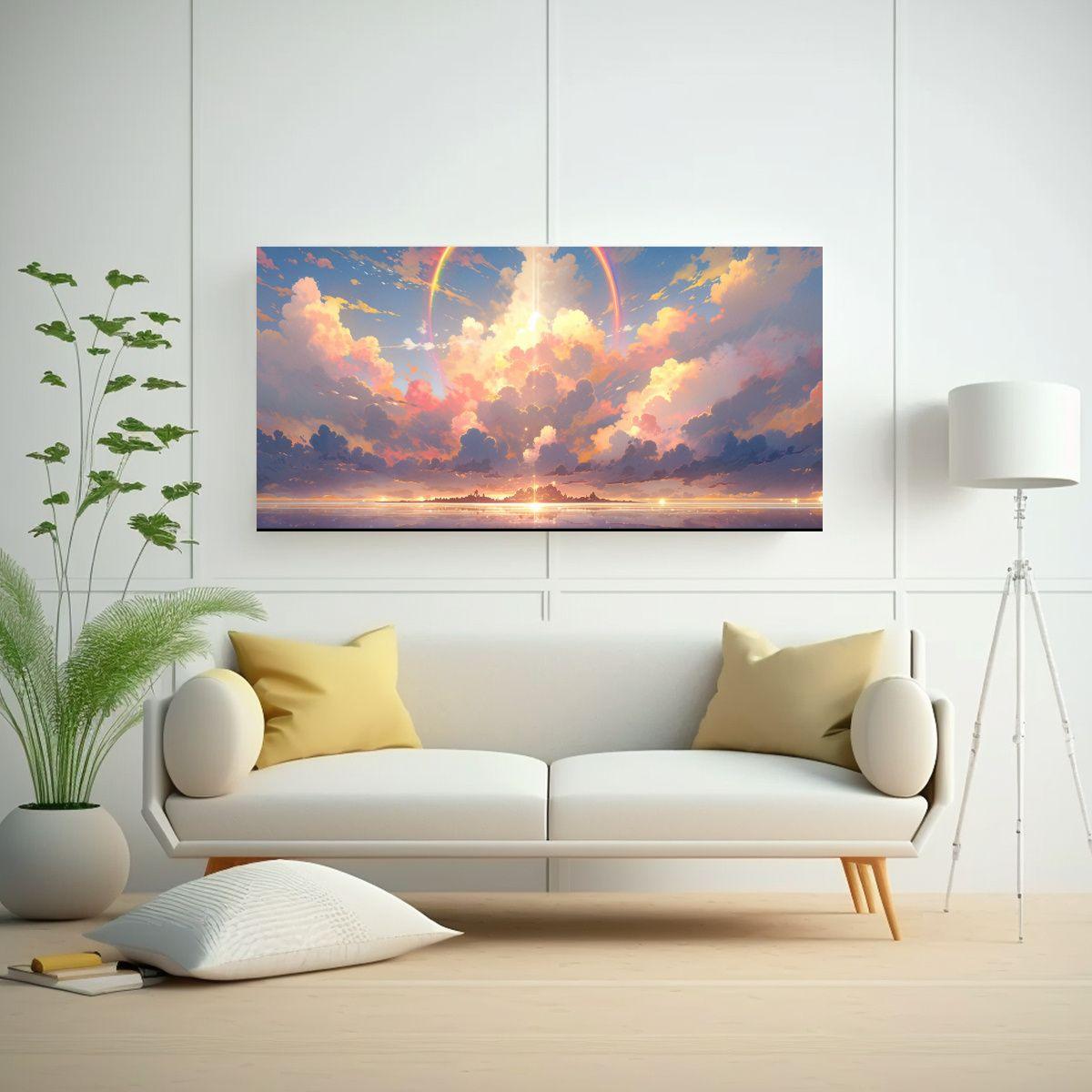 Pintura Abstracta De La Mañana Con Arcoíris Y Co 100x50cm-2