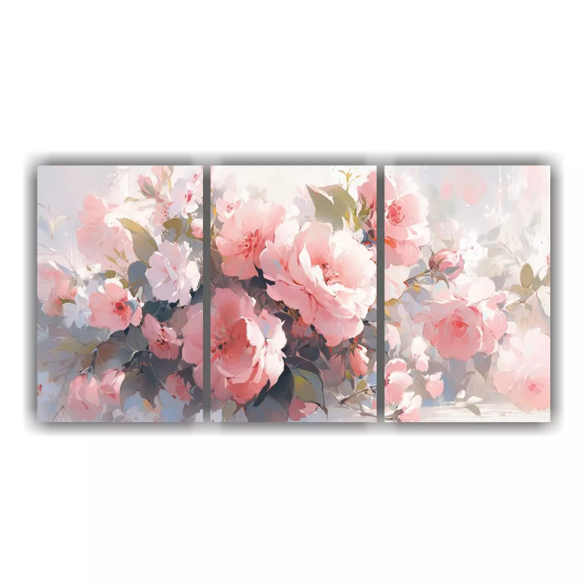 Tres Lienzos Creativa Motivo A Flores Rosadas En 150x75 Cm-0
