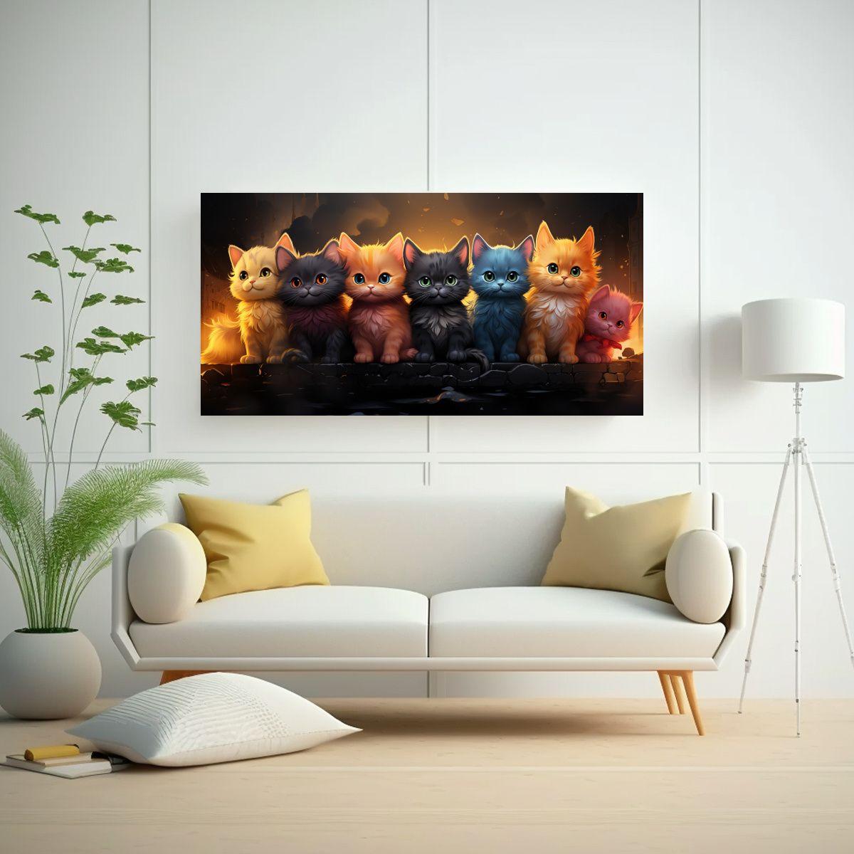 Cuadros Decorativos Arte De Pared Gatos Anime 120x60cm-2