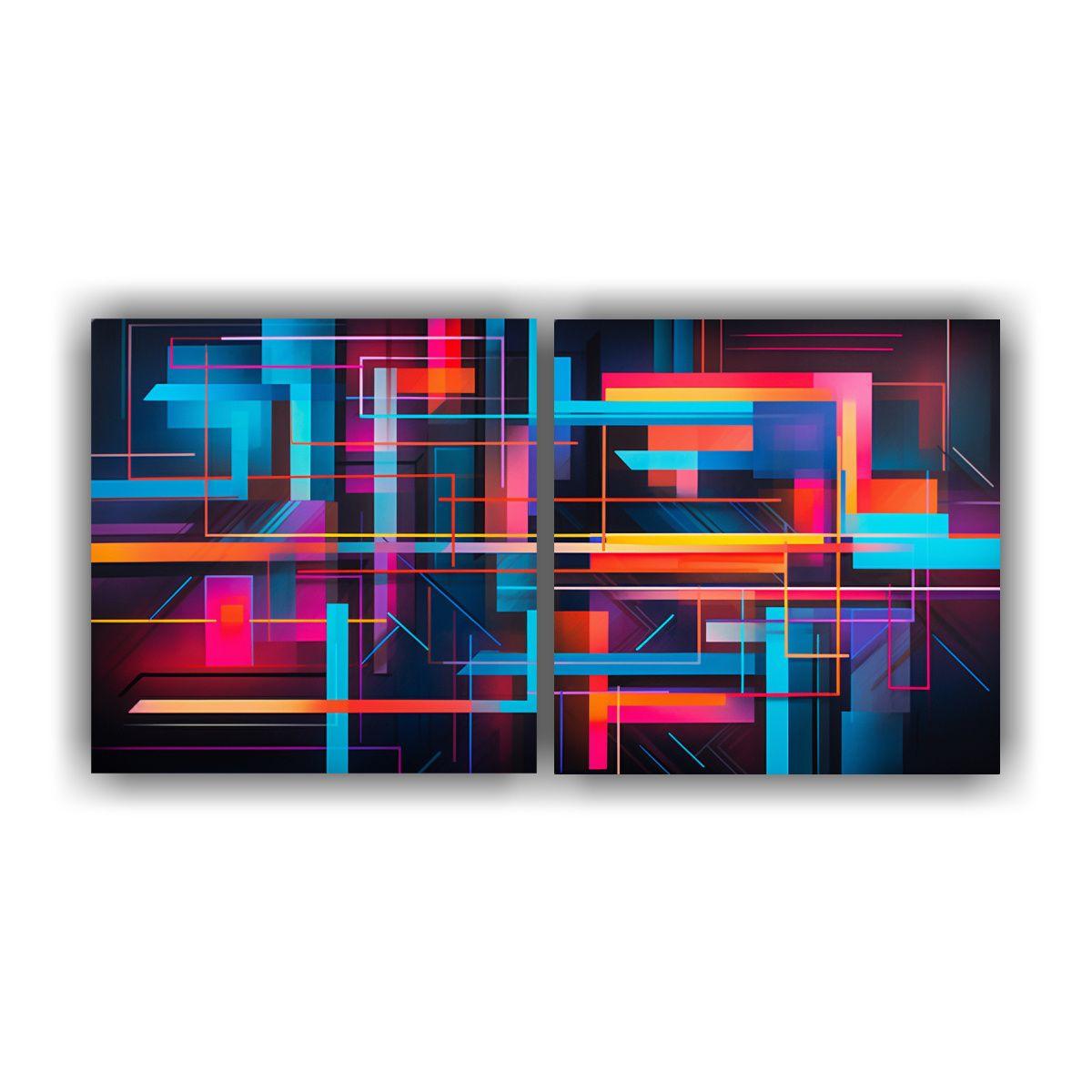 Set 2 Cuadros Movimiento Estrellados Abstracción 100x50 Cm-0