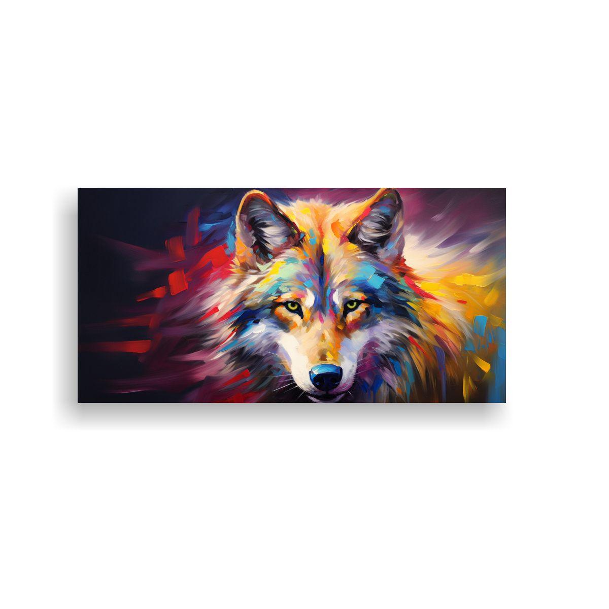 Obra Arte Equilibrada: Lobo En Lienzo Estilo 100x50 Cm-0