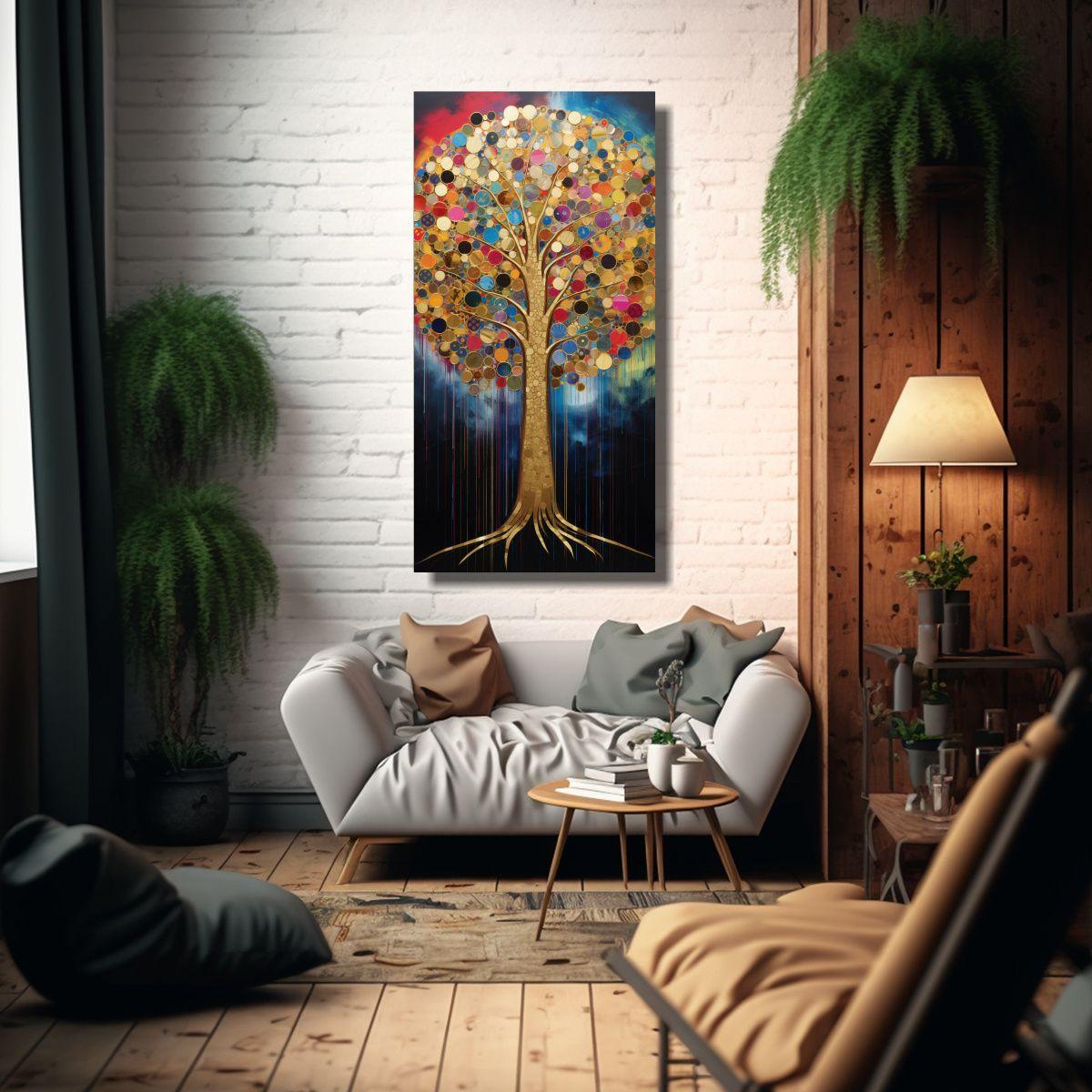 Cuadro Decorativo De árbol Dorado Y Arcoíris 50x100 Cm-2